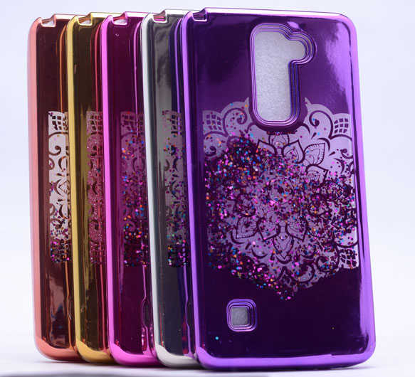 LG Stylus 2 Kılıf Zore Lazer Çiçekli Sıvılı Silikon Gümüş