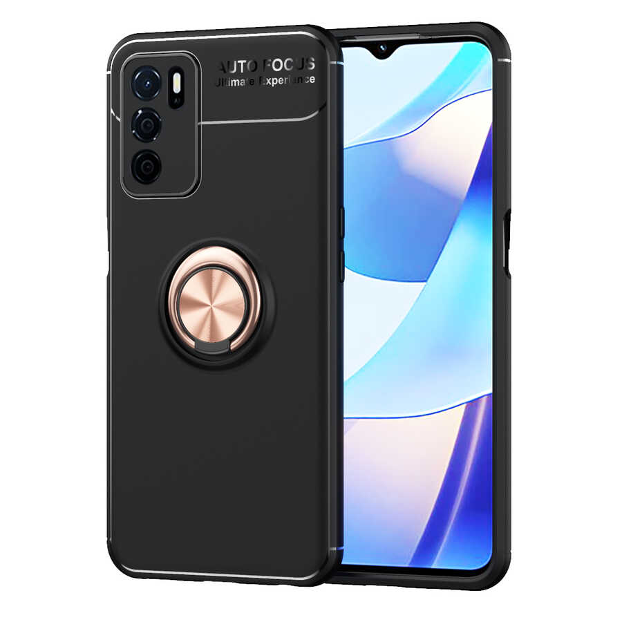 Oppo A16 Kılıf Zore Ravel Silikon Kapak Siyah-Rose Gold