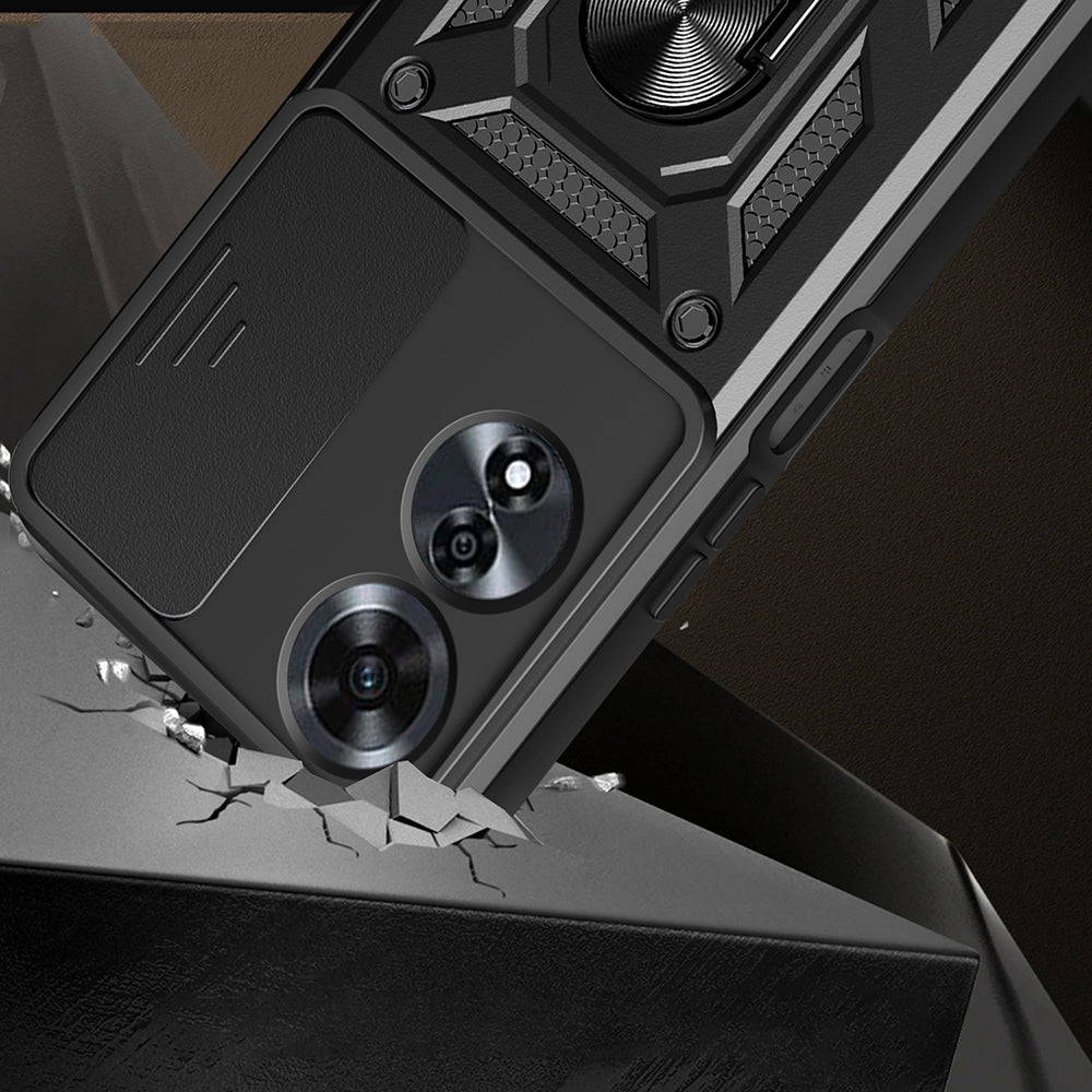 Oppo A60 Kılıf Magnetik Standlı Kamera Korumalı Zore Sürgülü Vega Kapak Mavi