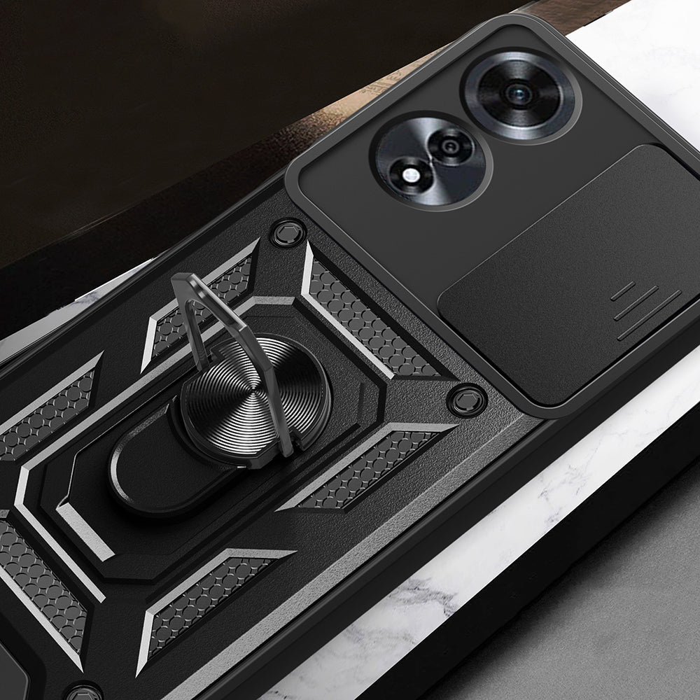 Oppo A60 Kılıf Magnetik Standlı Kamera Korumalı Zore Sürgülü Vega Kapak Mavi