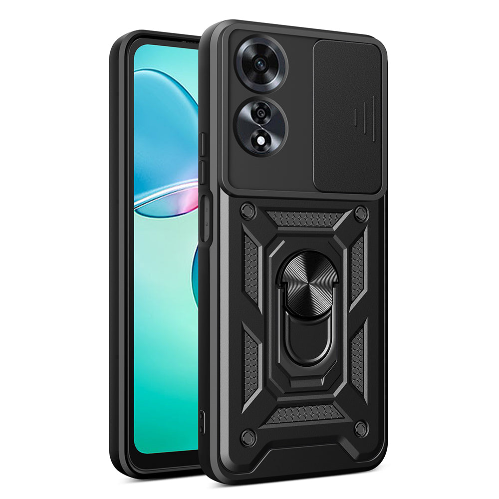 Oppo A60 Kılıf Magnetik Standlı Kamera Korumalı Zore Sürgülü Vega Kapak Siyah