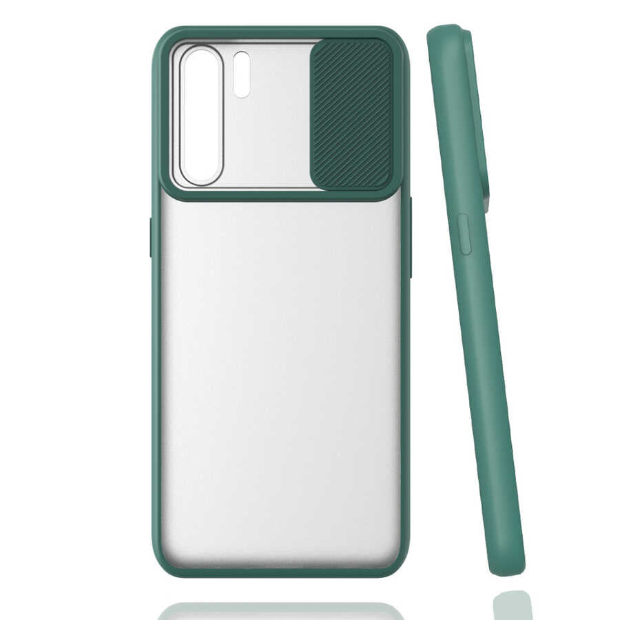 Oppo A91 Kılıf Zore Lensi Kapak Koyu Yeşil