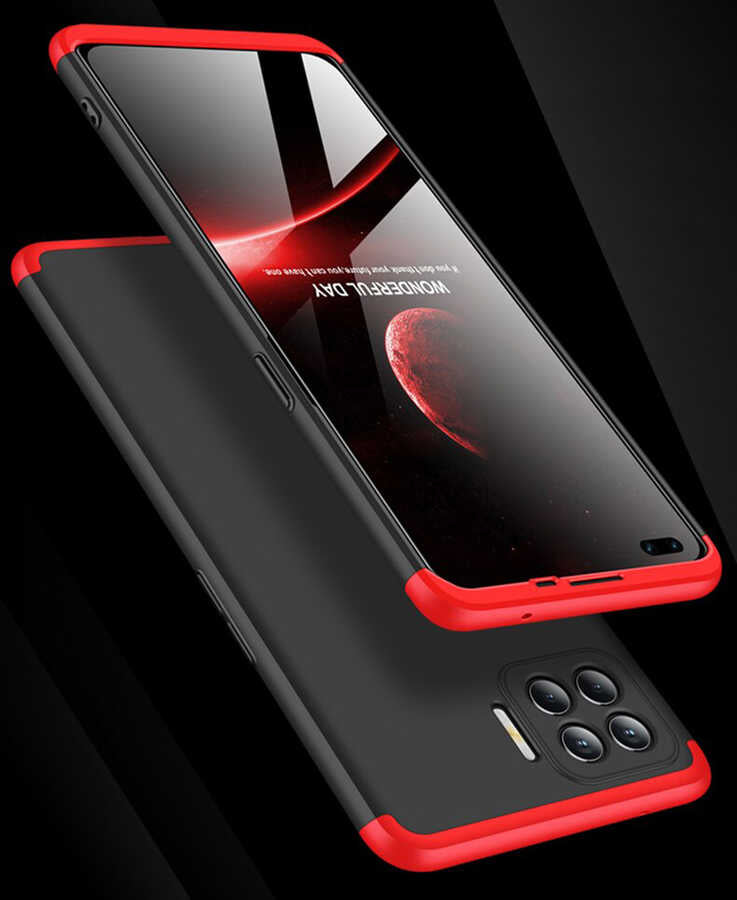 Oppo Reno 4 Lite Kılıf Zore Ays Kapak Siyah-Kırmızı