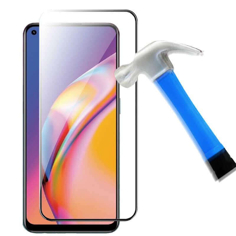 Oppo Reno 5 Lite Zore Kenarları Kırılmaya Dayanıklı Cam Ekran Koruyucu Siyah