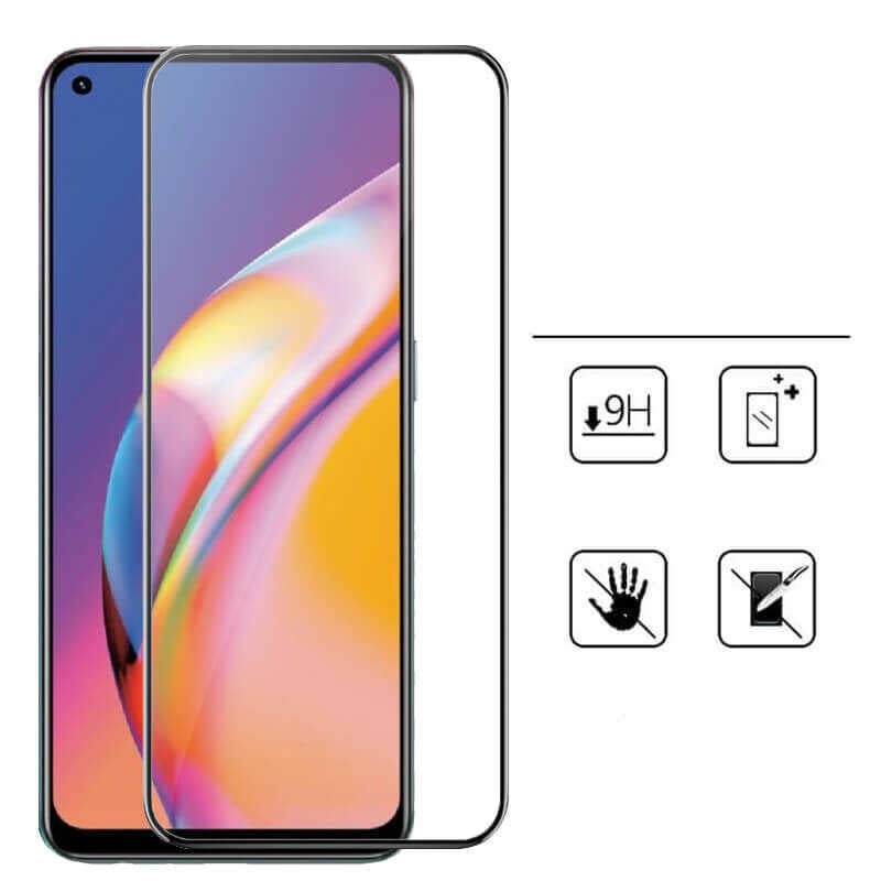 Oppo Reno 5 Lite Zore Kenarları Kırılmaya Dayanıklı Cam Ekran Koruyucu Siyah