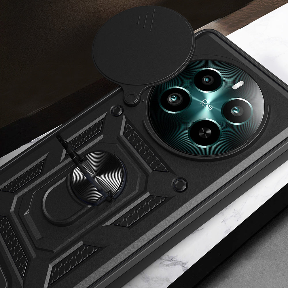 Realme 12 Plus Kılıf Magnetik Standlı Kamera Korumalı Zore Sürgülü Vega Kapak Mavi