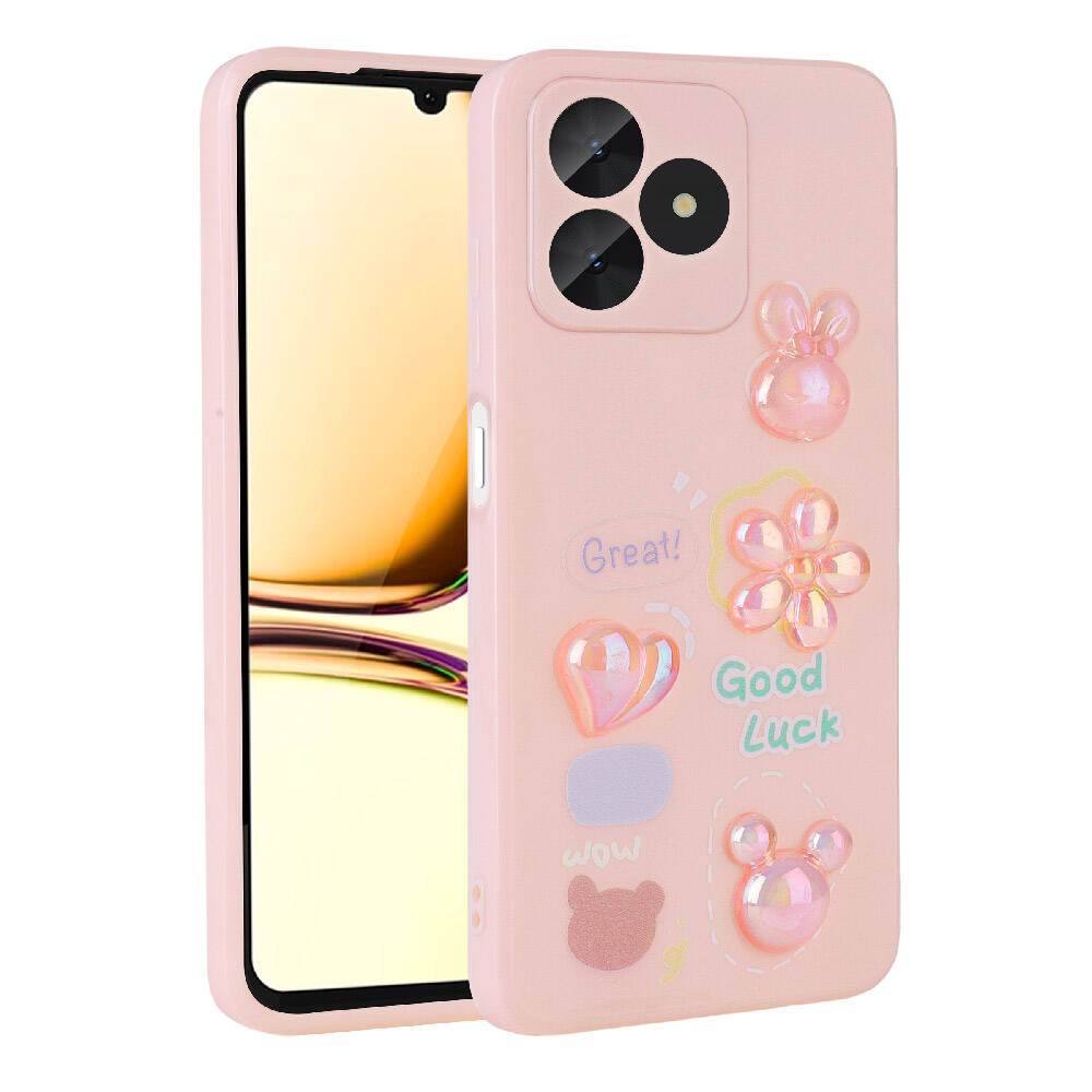 Realme C53 Kılıf Kabartma Figürlü Parlak Zore Toys Silikon Kapak Pembe