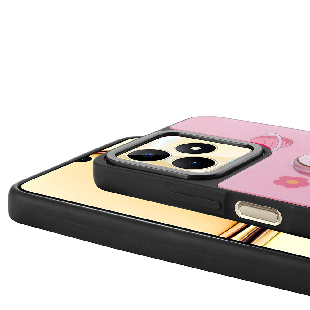 Realme C53 Kılıf Parlayan Kabartmalı İkonik Figürlü Zore Amas Silikon Kapak Siyah