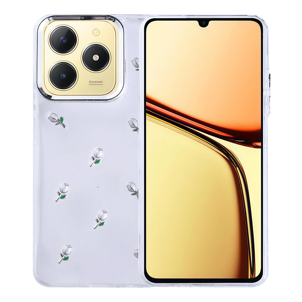 Realme C61 Kılıf Airbag Tasarımlı Simli Şeffaf Zore Kutup Kapak Lale