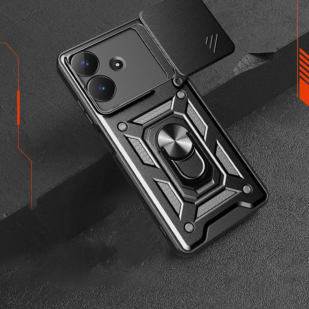 Realme Note 60 Kılıf Magnetik Standlı Kamera Korumalı Zore Sürgülü Vega Kapak Siyah