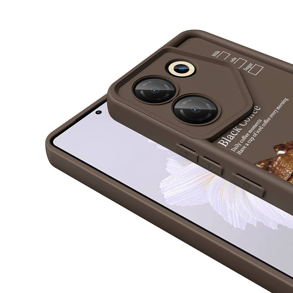 Tecno Camon 20 Pro 5G Kılıf Kamera Korumalı Baskılı Arka Yüzey Zore Klas Kapak Açık Kahve