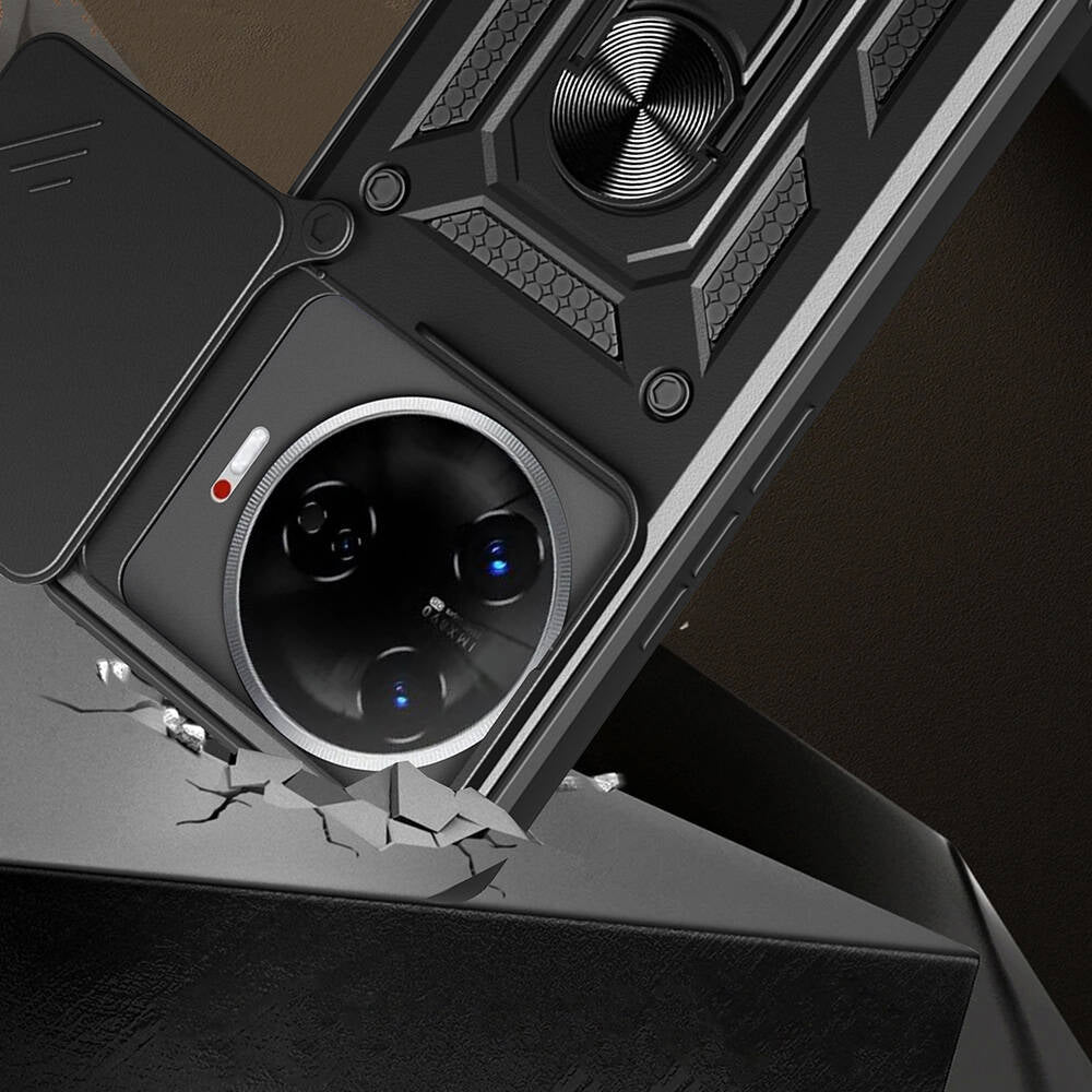 Tecno Camon 30 Pro 5G Kılıf Magnetik Standlı Kamera Korumalı Zore Sürgülü Vega Kapak Mavi