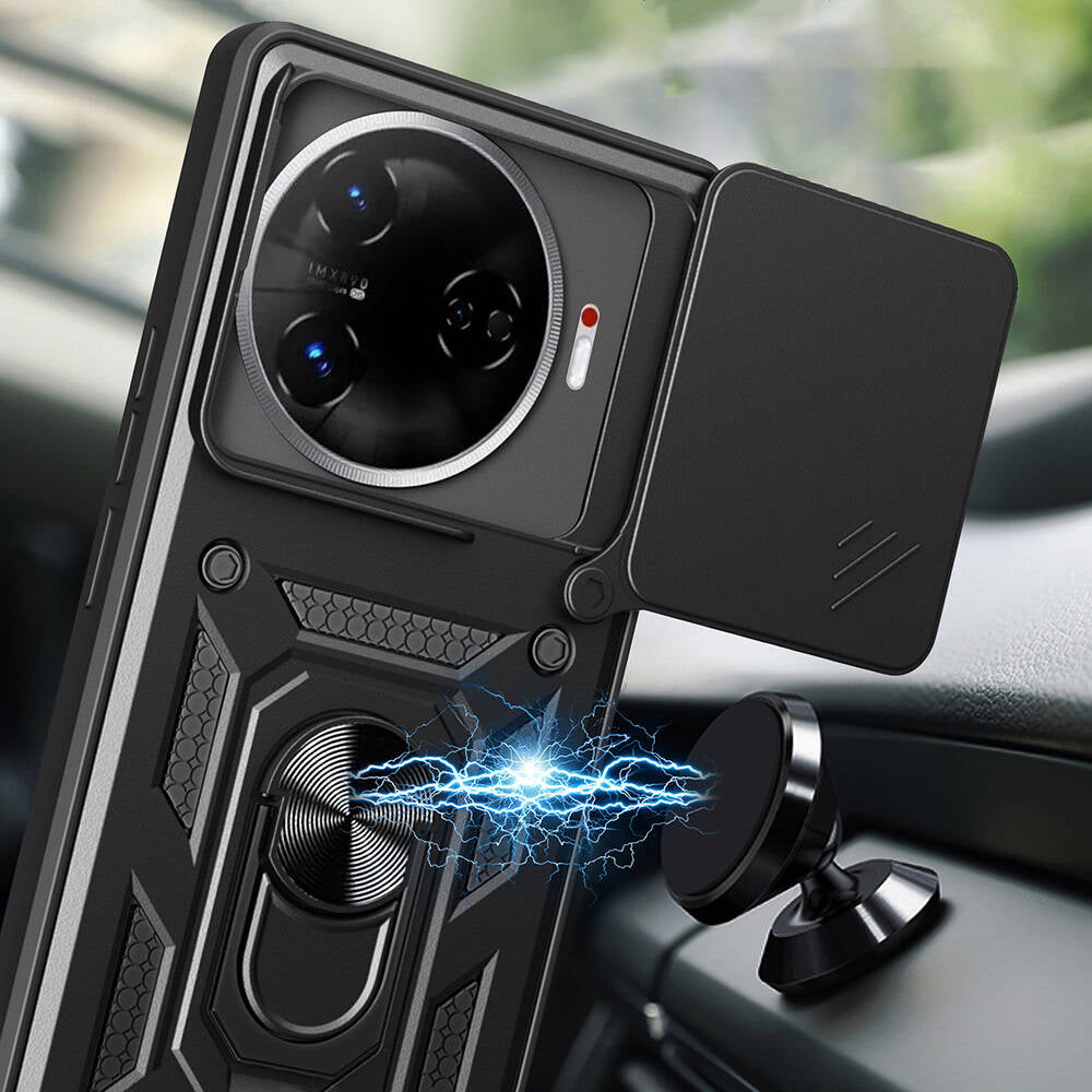 Tecno Camon 30 Pro 5G Kılıf Magnetik Standlı Kamera Korumalı Zore Sürgülü Vega Kapak Mavi