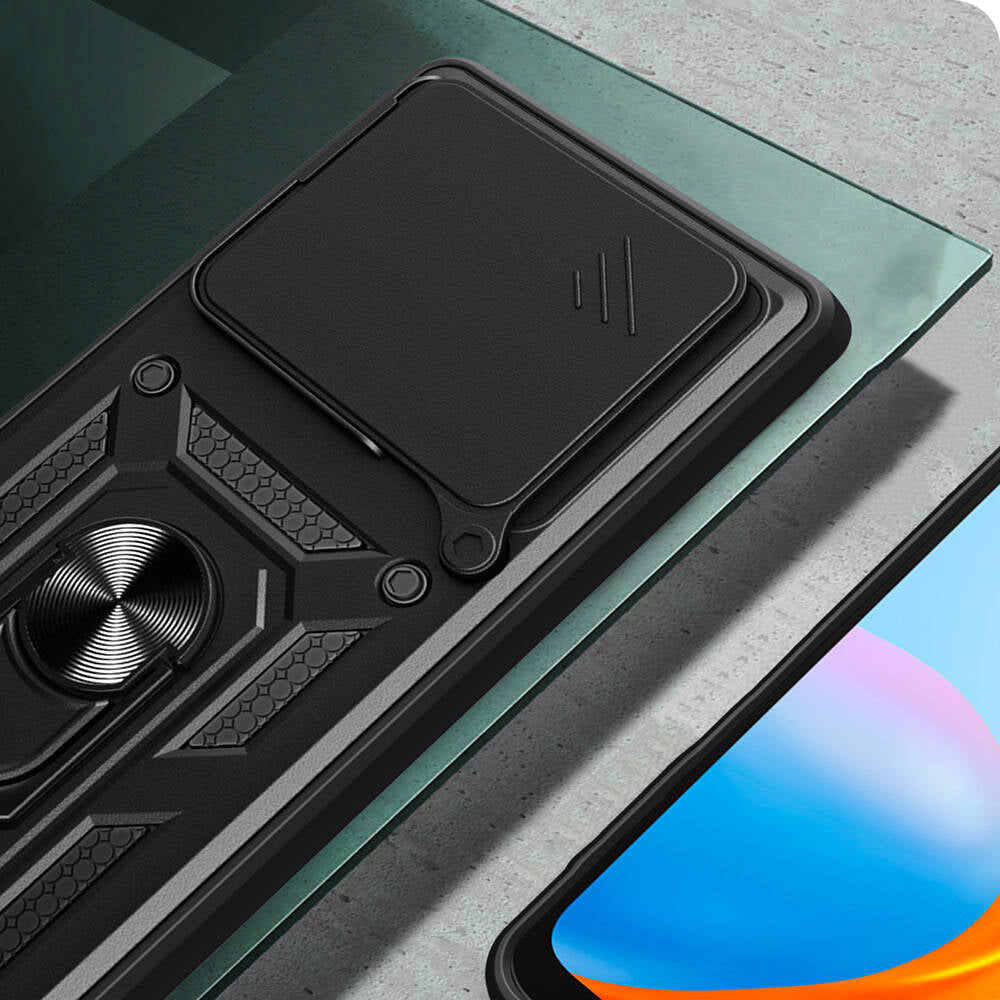 Tecno Camon 30 Pro 5G Kılıf Magnetik Standlı Kamera Korumalı Zore Sürgülü Vega Kapak Mavi