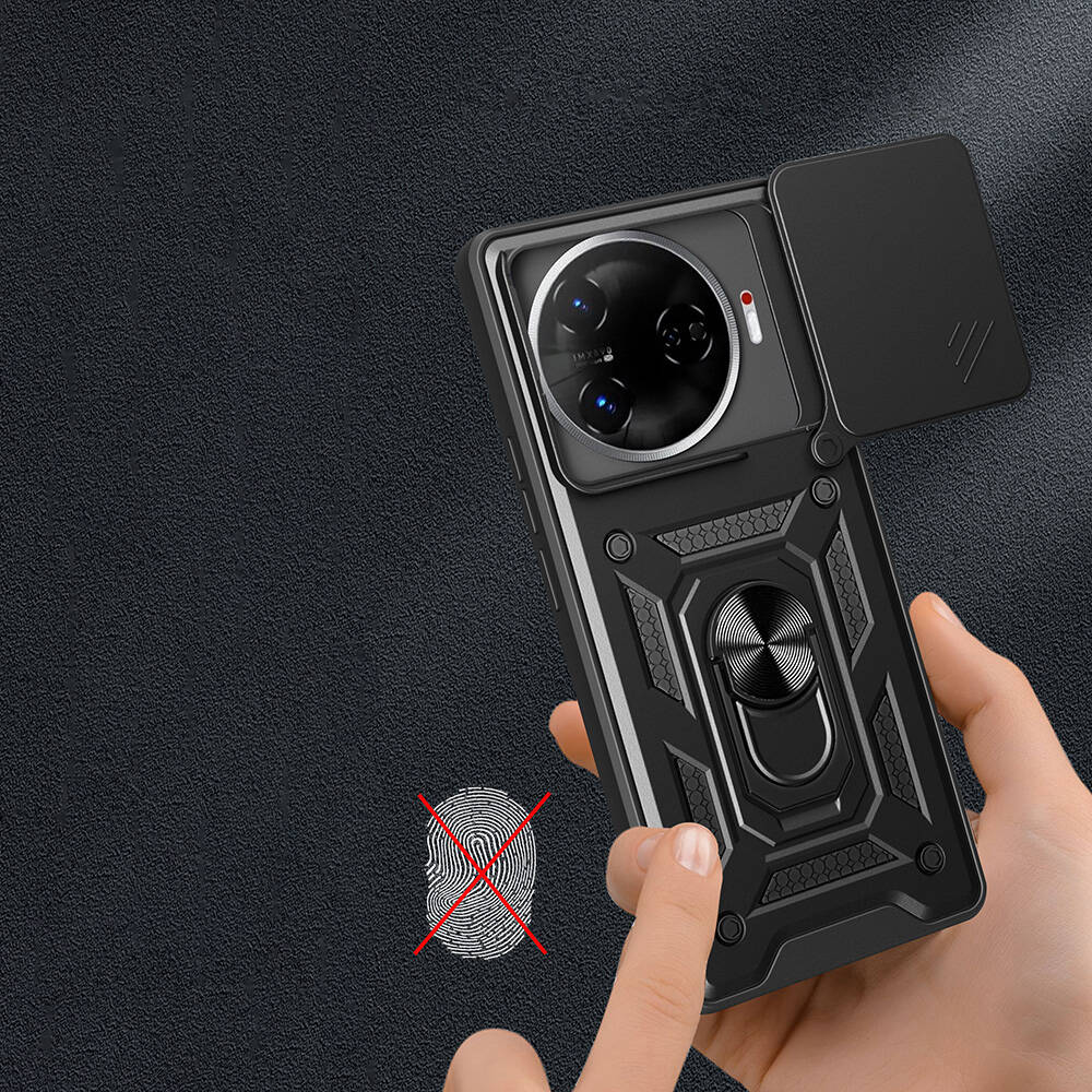 Tecno Camon 30 Pro 5G Kılıf Magnetik Standlı Kamera Korumalı Zore Sürgülü Vega Kapak Mavi