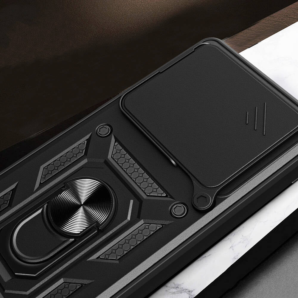 Tecno Camon 30 Pro 5G Kılıf Magnetik Standlı Kamera Korumalı Zore Sürgülü Vega Kapak Mavi