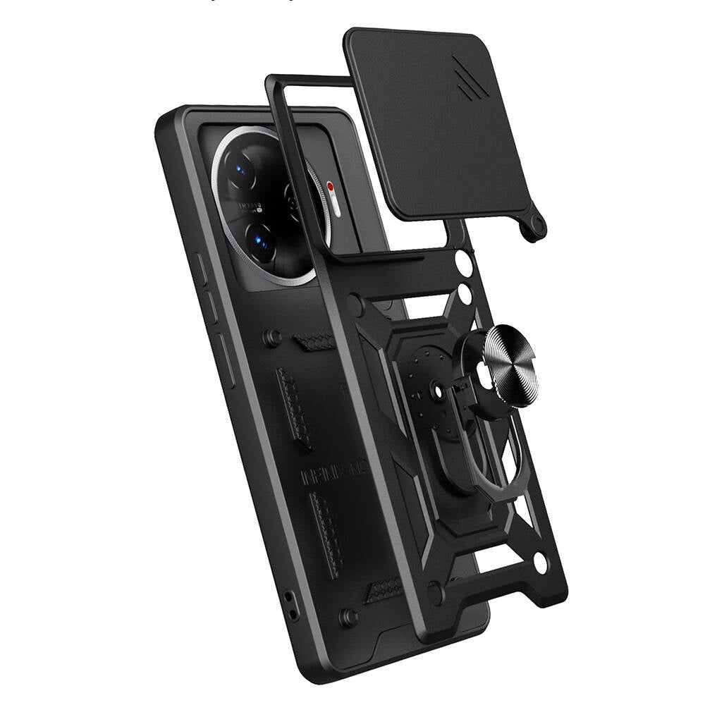 Tecno Camon 30 Pro 5G Kılıf Magnetik Standlı Kamera Korumalı Zore Sürgülü Vega Kapak Siyah