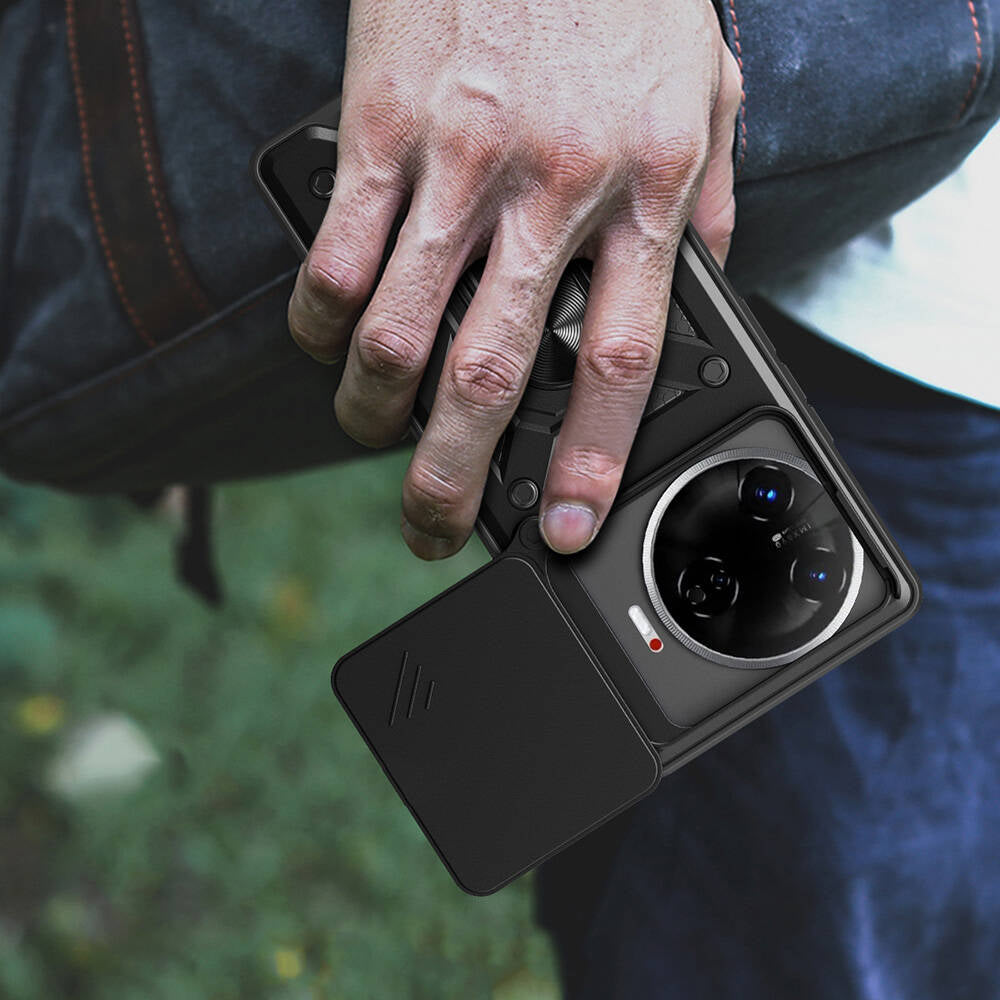 Tecno Camon 30 Pro 5G Kılıf Magnetik Standlı Kamera Korumalı Zore Sürgülü Vega Kapak Mavi