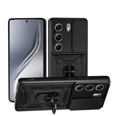 Tecno Camon 40 Pro Kılıf Magnetik Standlı Kamera Korumalı Zore Sürgülü Vega Kapak Mavi