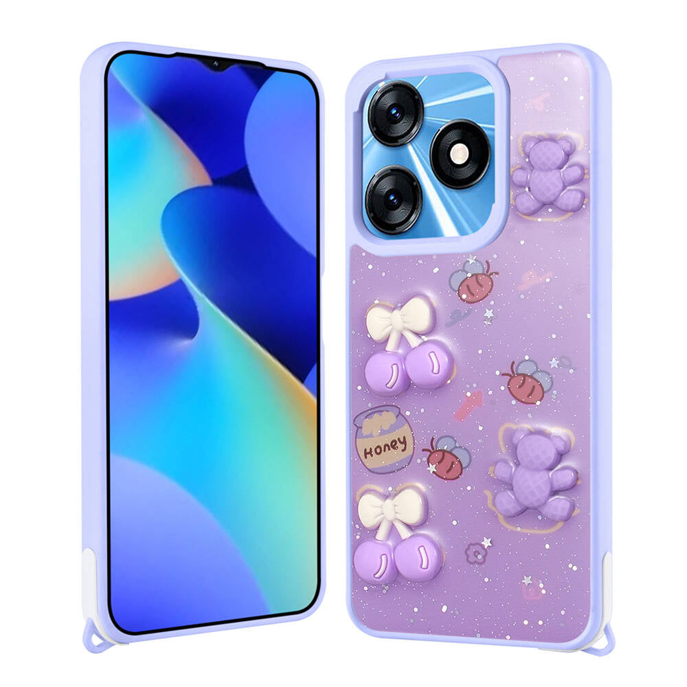 Tecno Spark 10C Kılıf Parlayan Simli Kabartma Figürlü Zore Cevze Kapak Beyaz
