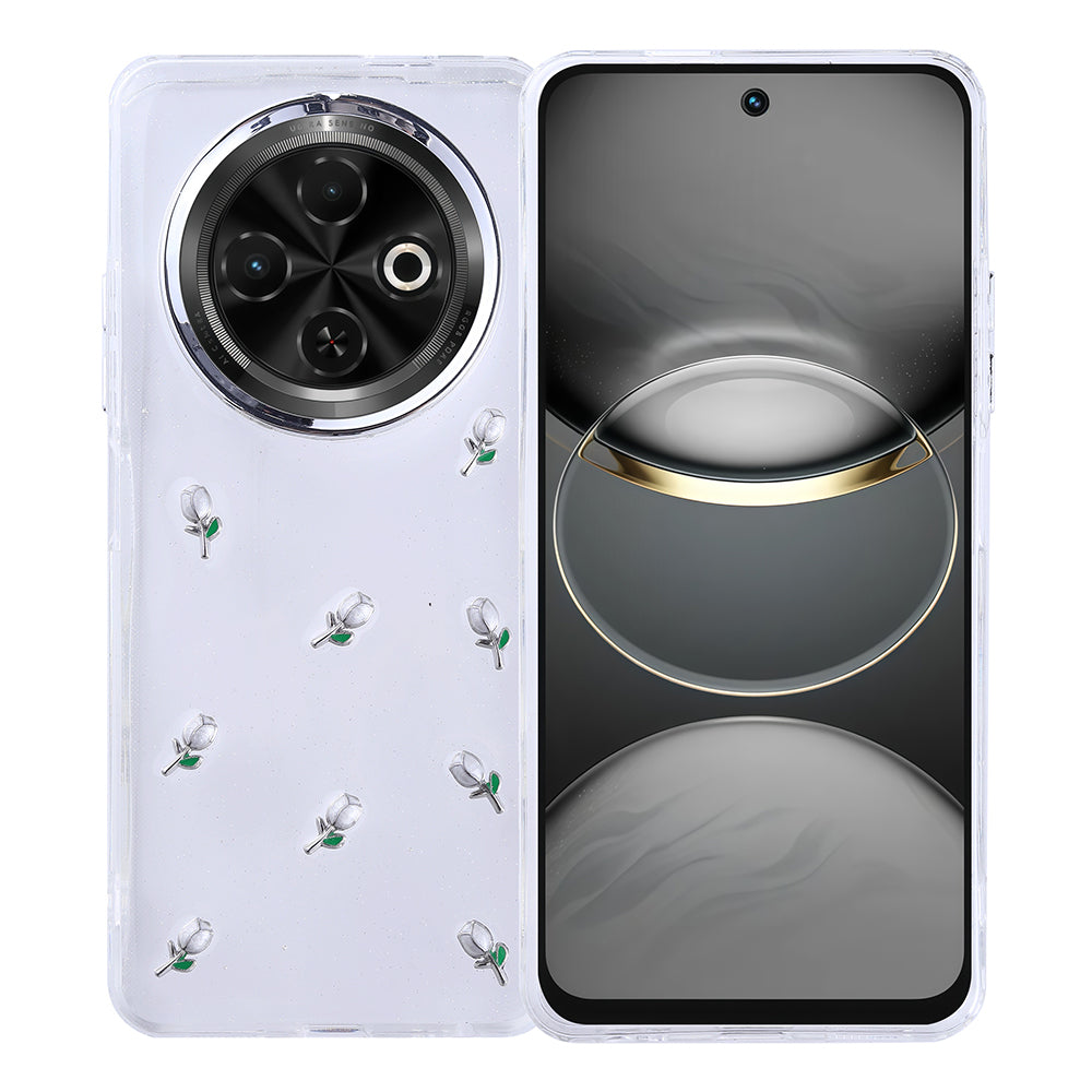Tecno Spark 30C Kılıf Airbag Tasarımlı Simli Şeffaf Zore Kutup Kapak Lale
