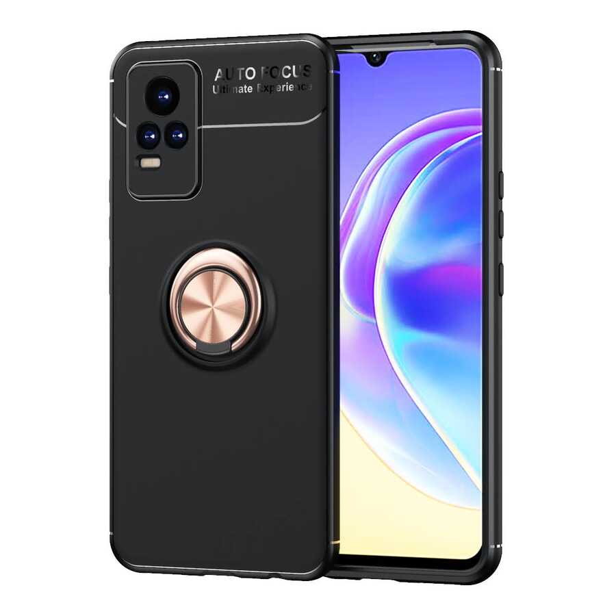 Vivo V21E Kılıf Zore Ravel Silikon Kapak Siyah-Rose Gold