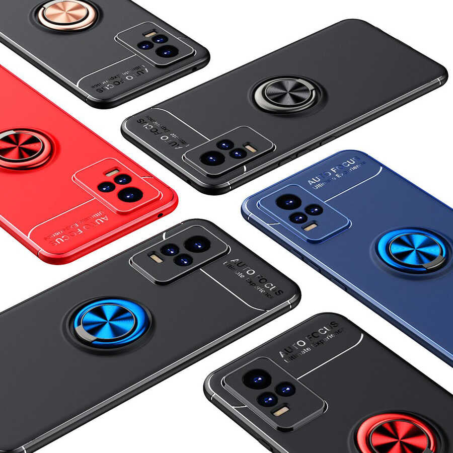 Vivo V21E Kılıf Zore Ravel Silikon Kapak Siyah-Mavi