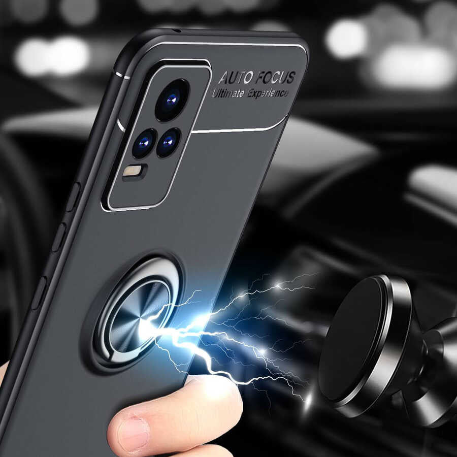 Vivo V21E Kılıf Zore Ravel Silikon Kapak Siyah-Rose Gold