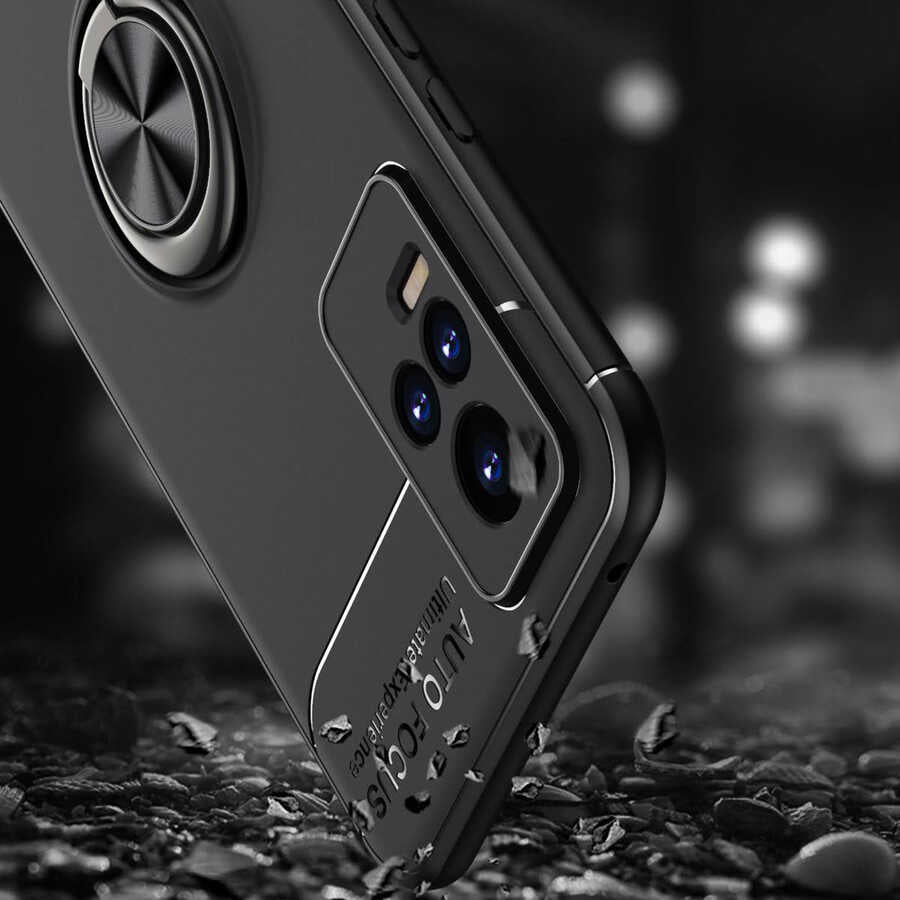 Vivo V21E Kılıf Zore Ravel Silikon Kapak Siyah-Rose Gold