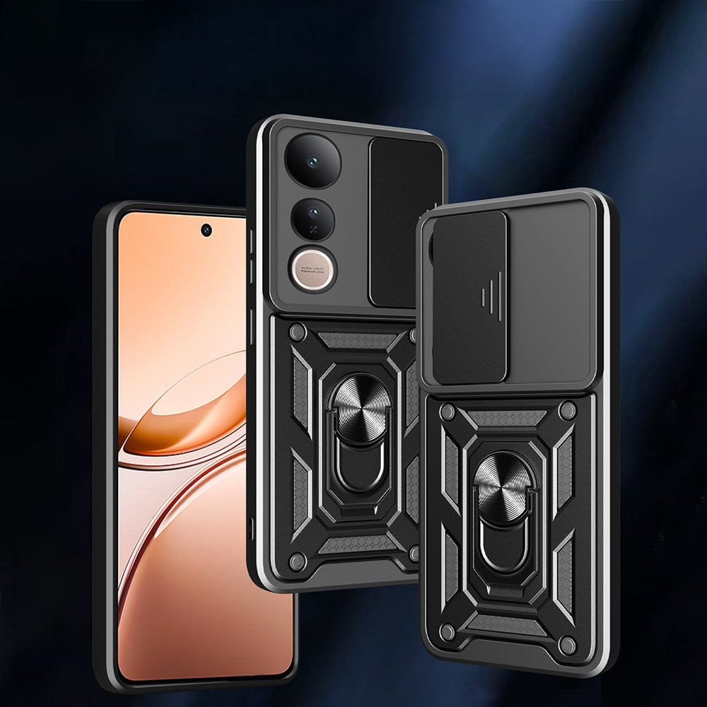 Vivo V50 Lite 4G Kılıf Magnetik Standlı Kamera Korumalı Zore Sürgülü Vega Kapak Mavi