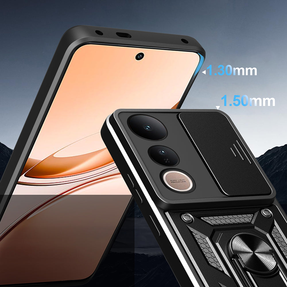 Vivo V50 Lite 4G Kılıf Magnetik Standlı Kamera Korumalı Zore Sürgülü Vega Kapak Siyah