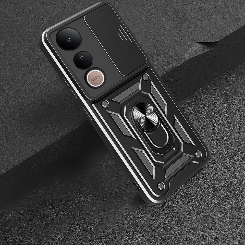 Vivo V50 Lite 4G Kılıf Magnetik Standlı Kamera Korumalı Zore Sürgülü Vega Kapak Mavi