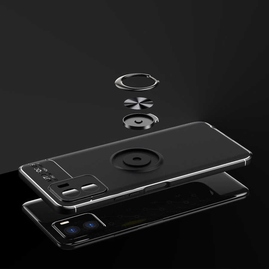 Vivo Y15S Kılıf Zore Ravel Silikon Kapak Siyah-Mavi