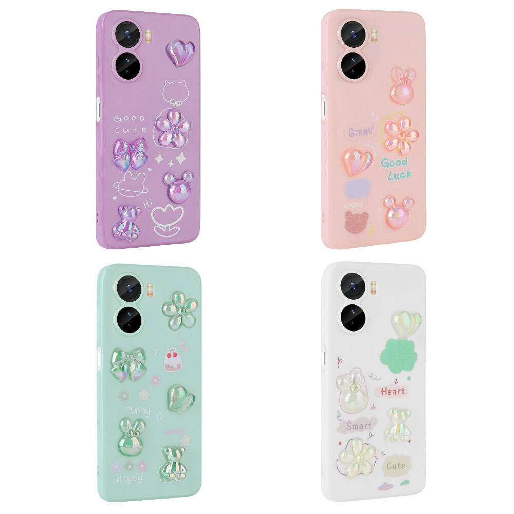 Vivo Y16 Kılıf Kabartma Figürlü Parlak Zore Toys Silikon Kapak Beyaz