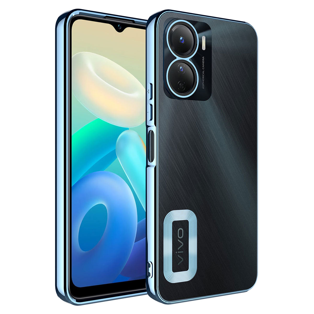 Vivo Y16 Kılıf Kamera Korumalı Logo Gösteren Zore Omega Kapak Sierra Mavi