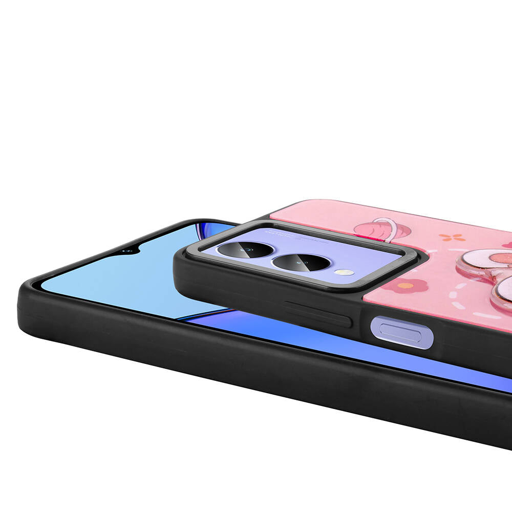 Vivo Y17S Kılıf Parlayan Kabartmalı İkonik Figürlü Zore Amas Silikon Kapak Pembe