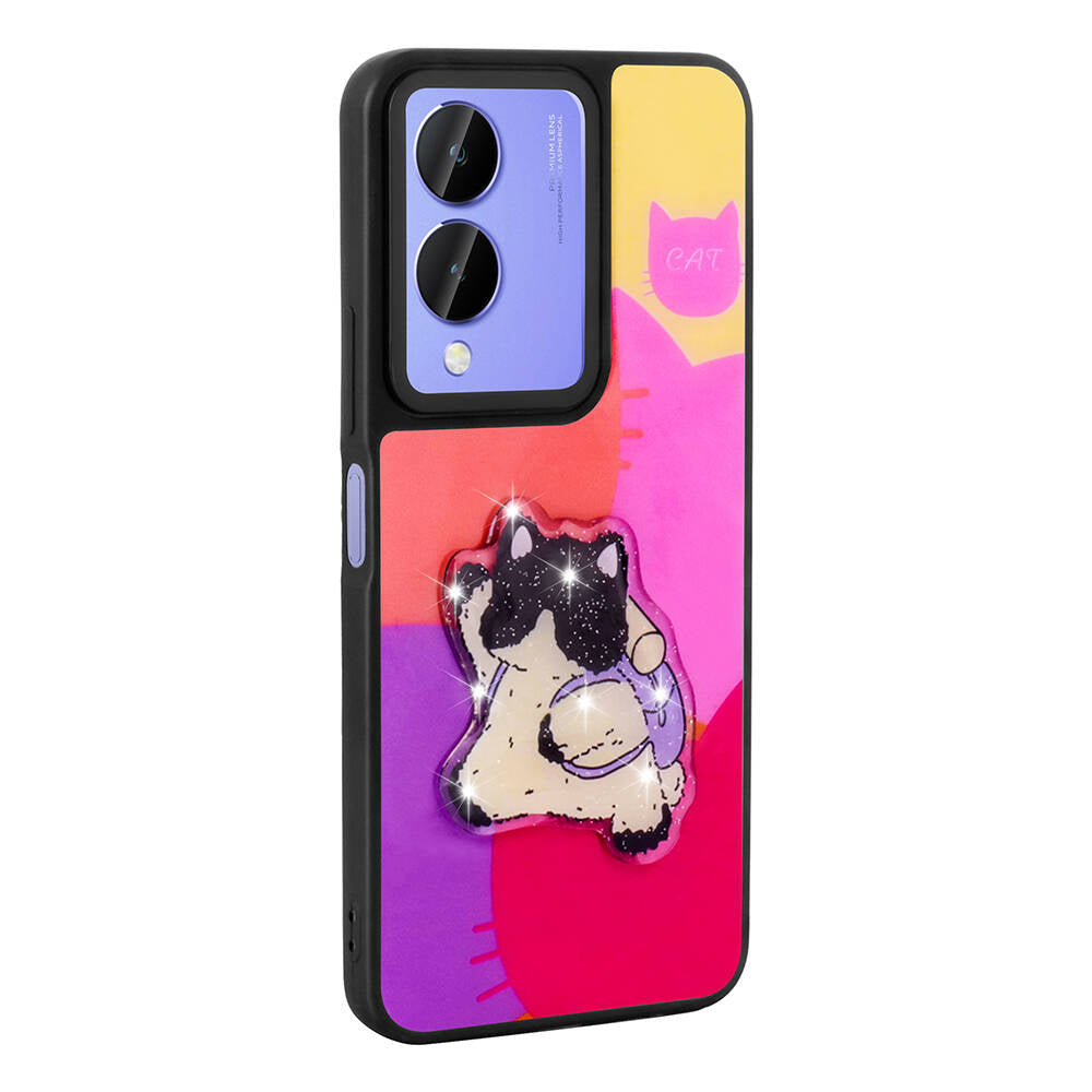 Vivo Y17S Kılıf Parlayan Kabartmalı İkonik Figürlü Zore Amas Silikon Kapak Mor