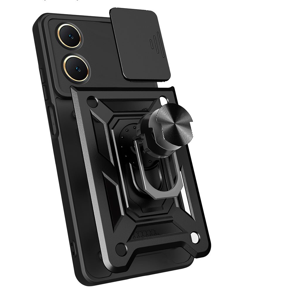 Vivo Y18 Kılıf Magnetik Standlı Kamera Korumalı Zore Sürgülü Vega Kapak Siyah
