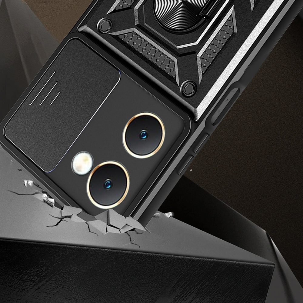 Vivo Y18 Kılıf Magnetik Standlı Kamera Korumalı Zore Sürgülü Vega Kapak Siyah