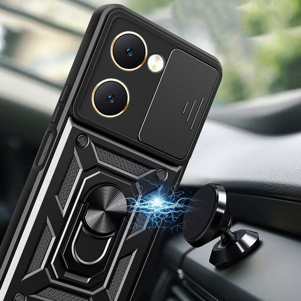 Vivo Y18 Kılıf Magnetik Standlı Kamera Korumalı Zore Sürgülü Vega Kapak Siyah