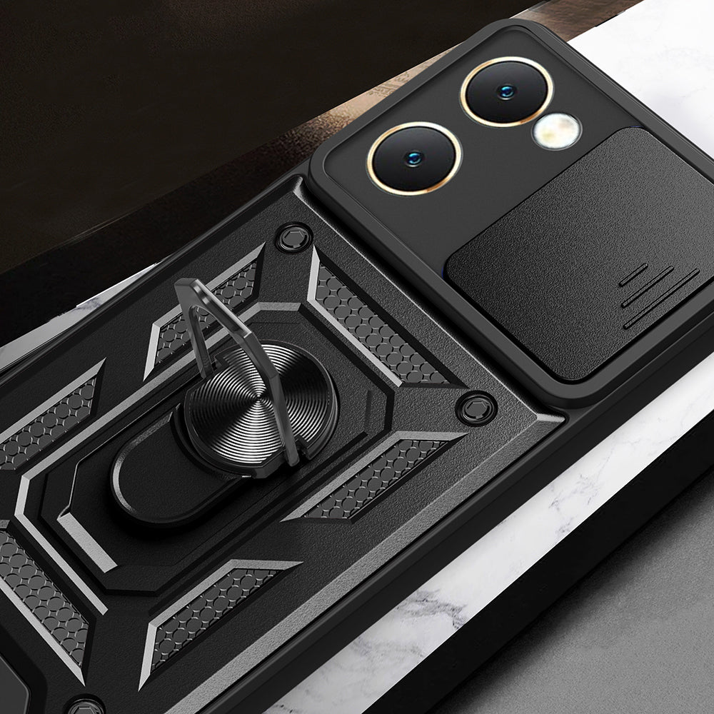 Vivo Y18 Kılıf Magnetik Standlı Kamera Korumalı Zore Sürgülü Vega Kapak Siyah
