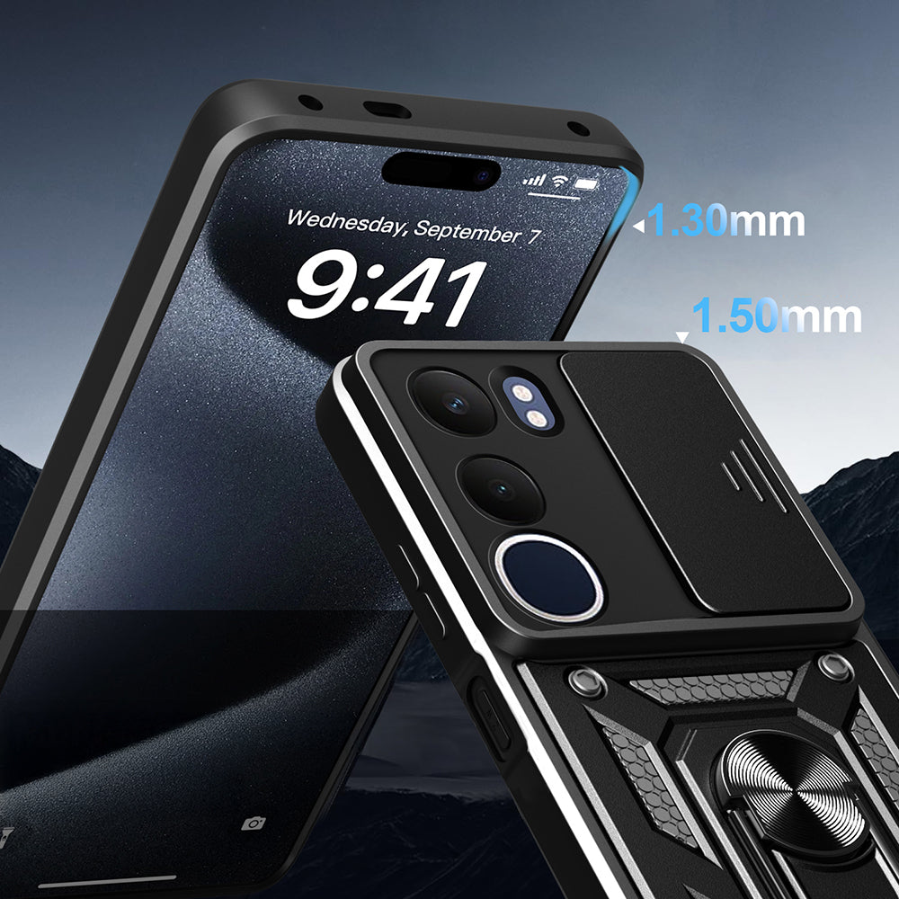Vivo Y19S Kılıf Magnetik Standlı Kamera Korumalı Zore Sürgülü Vega Kapak Siyah