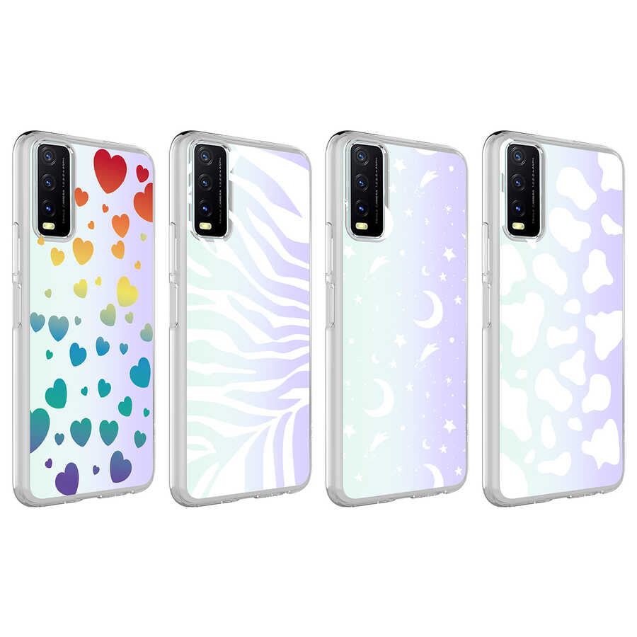 Vivo Y20 Kılıf Zore M-Blue Desenli Kapak Cow No2