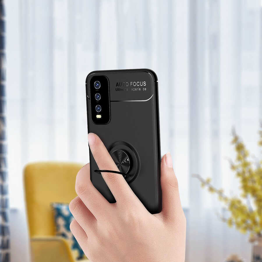 Vivo Y20 Kılıf Zore Ravel Silikon Kapak Siyah-Kırmızı