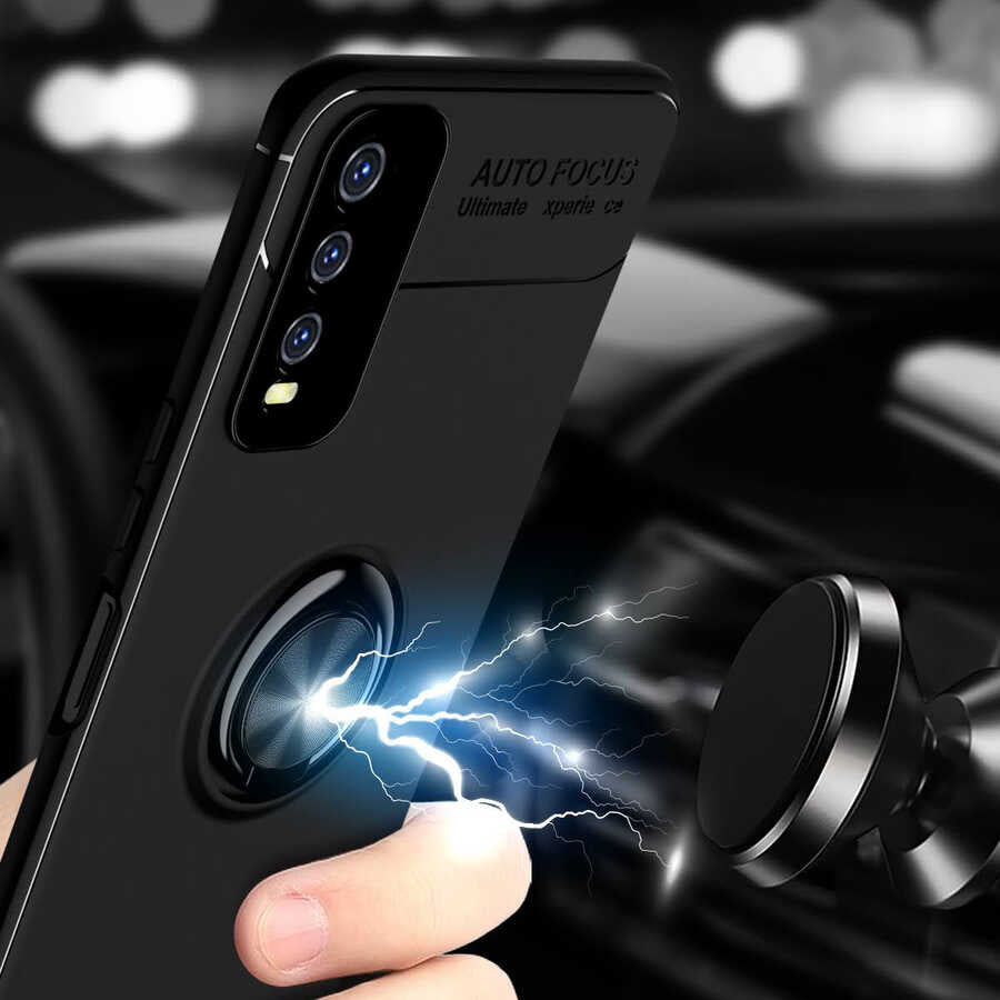 Vivo Y20 Kılıf Zore Ravel Silikon Kapak Siyah-Kırmızı