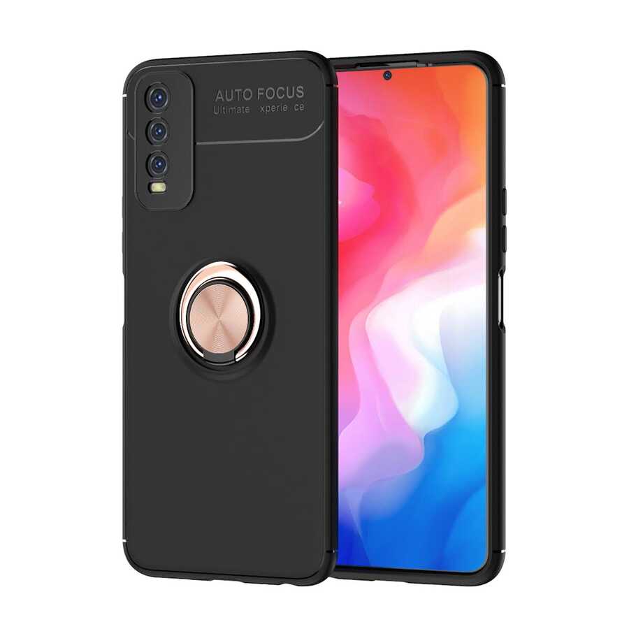 Vivo Y20 Kılıf Zore Ravel Silikon Kapak Siyah-Rose Gold