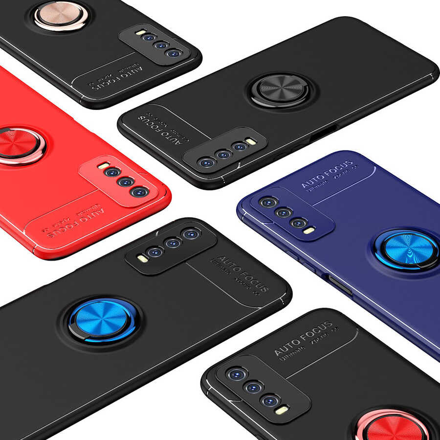 Vivo Y20S Kılıf Zore Ravel Silikon Kapak Siyah-Kırmızı