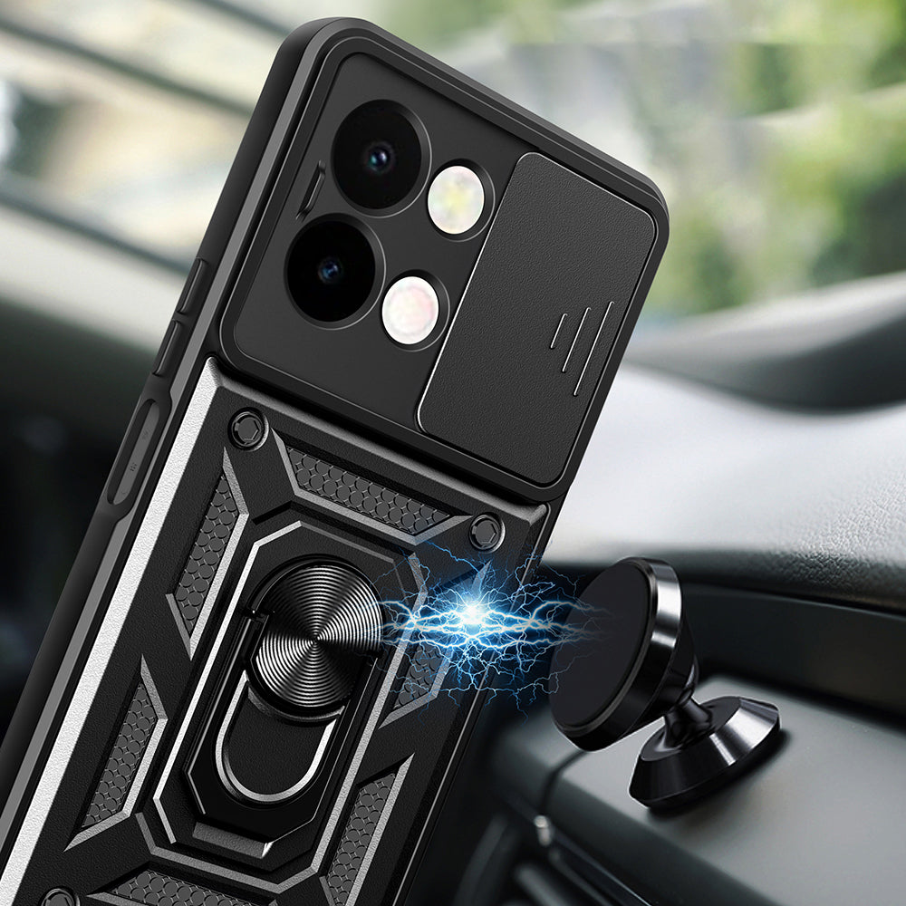Vivo Y28 Kılıf Magnetik Standlı Kamera Korumalı Zore Sürgülü Vega Kapak Siyah