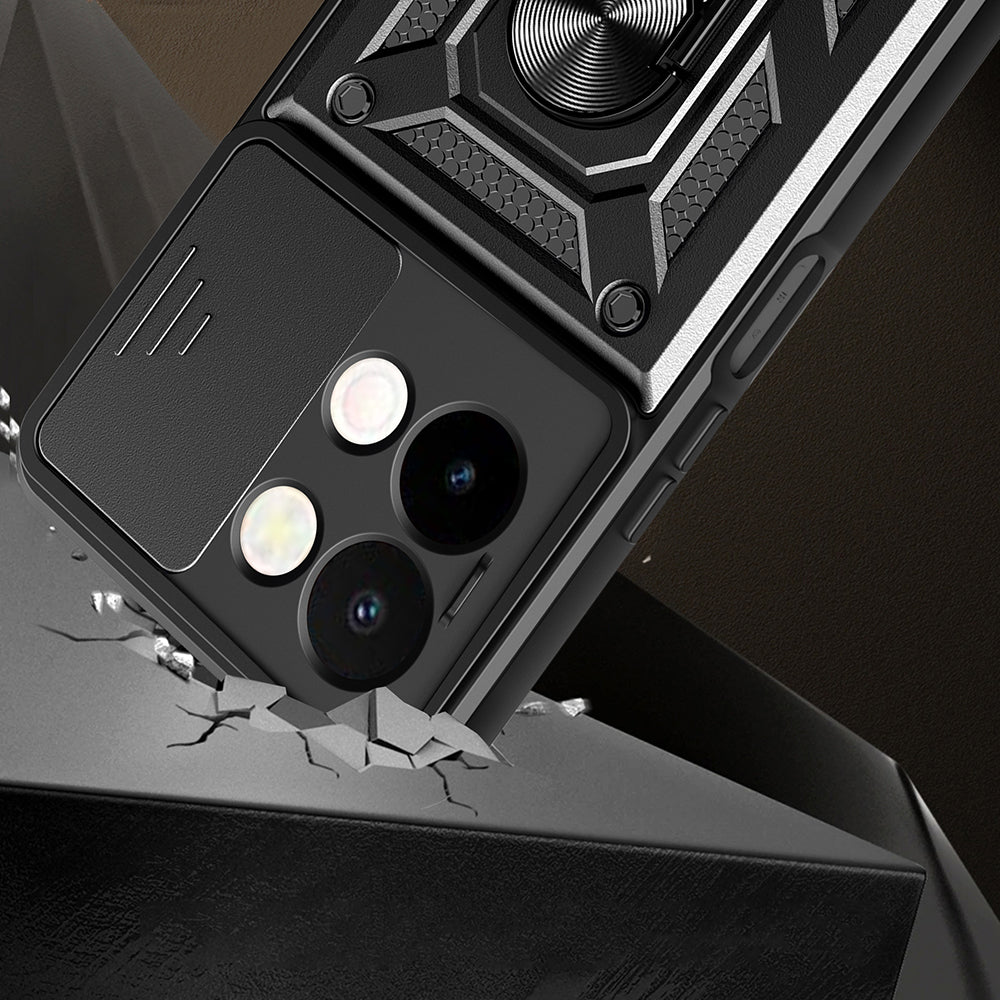 Vivo Y28 Kılıf Magnetik Standlı Kamera Korumalı Zore Sürgülü Vega Kapak Mavi