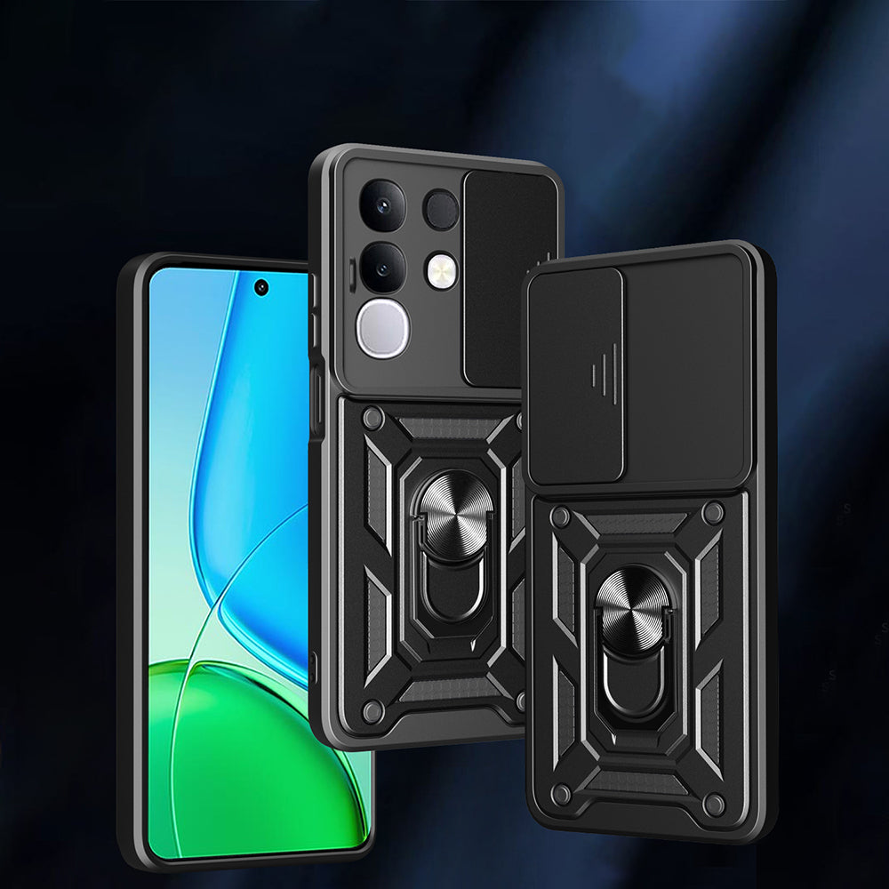 Vivo Y29 4G Kılıf Magnetik Standlı Kamera Korumalı Zore Sürgülü Vega Kapak Mavi